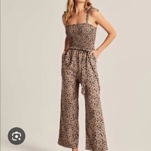 A&F leapord animal print  small jumpsuit tie waist